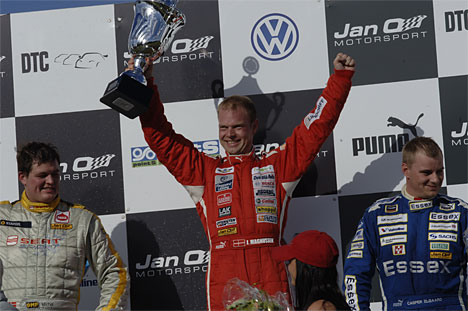 Jan Magnussen (i midten) vandt Grand Prix Danmark foran Michel Nykjær (til venstre) og Casper Elgaard (til højre)
